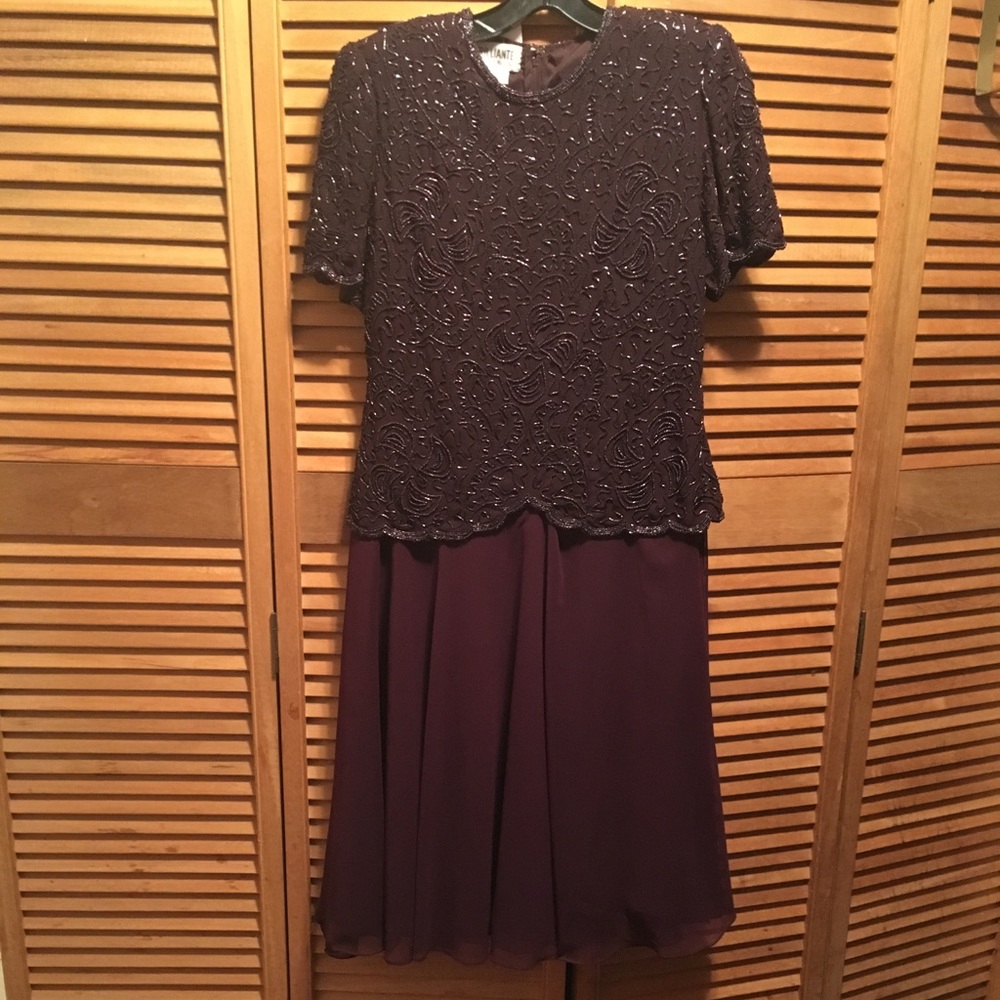 Brilliante Eggplant Beaded Chiffon Dress